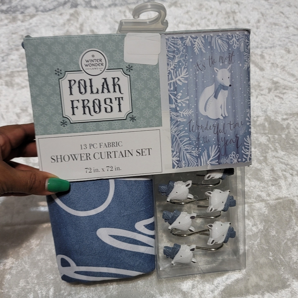 Winter Wonder Lane Polar Frost 13PC Fabric Shower Curtain Set